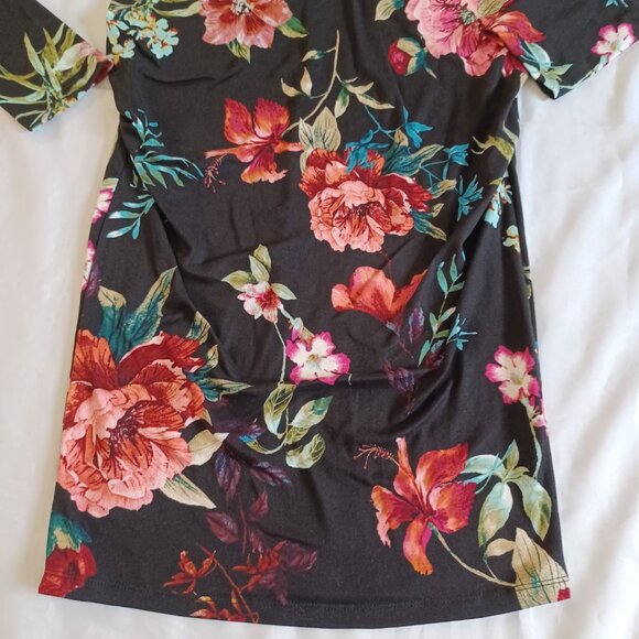 Mother Bee Maternity Dress Long Sleeve Cowl Neck Floral Bodycon Black Red Size M - Picture 5 of 10